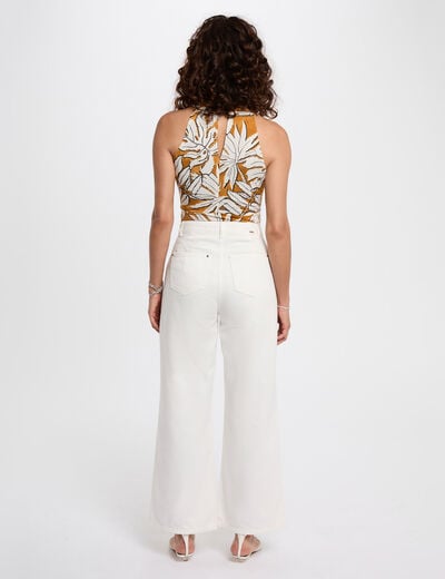 Top satiné col v jaune moutarde femme