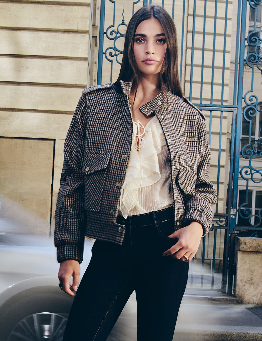 Tweed jas met mao-kraag meerkleurig vrouw