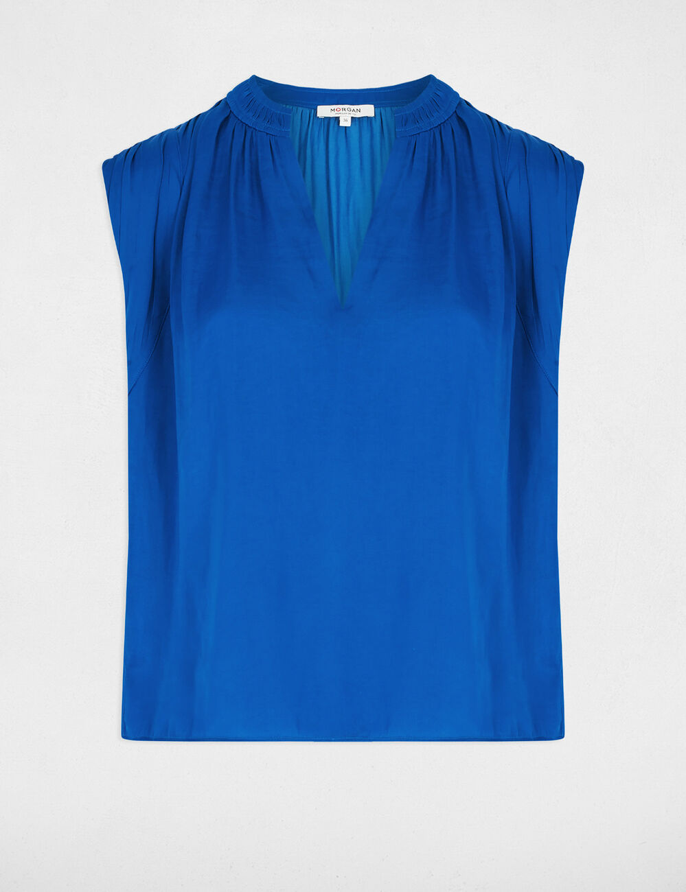 Blouse met korte mouwen bleu electrique vrouw