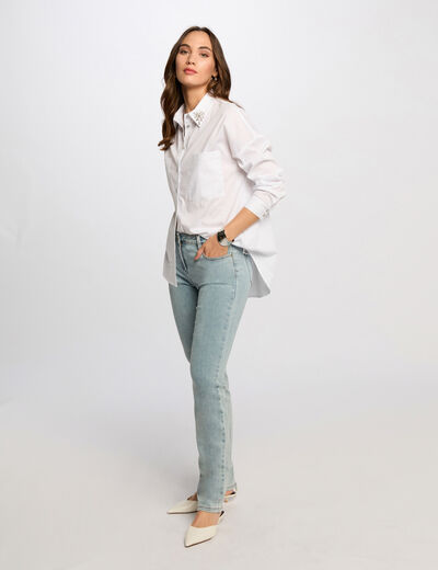 Jeans regular taille standard denim bleach femme