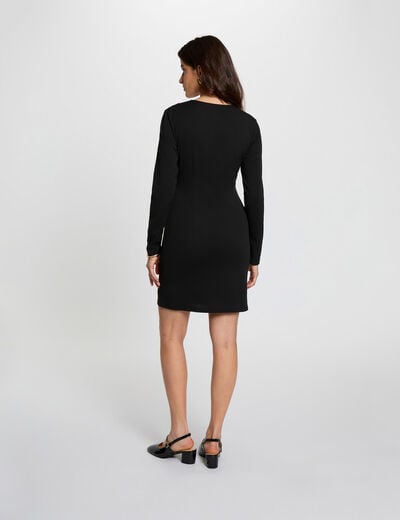 Robe courte ajustée col v noir femme