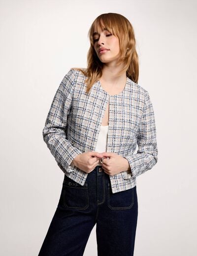 Getailleerde tweed jas meerkleurig vrouw