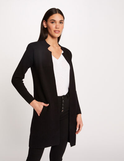 Gilet droit &agrave; col crant&eacute; gris fonc&eacute; femme