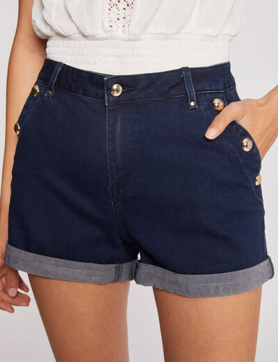 Skinny denim shorts met klep raw jeans vrouw
