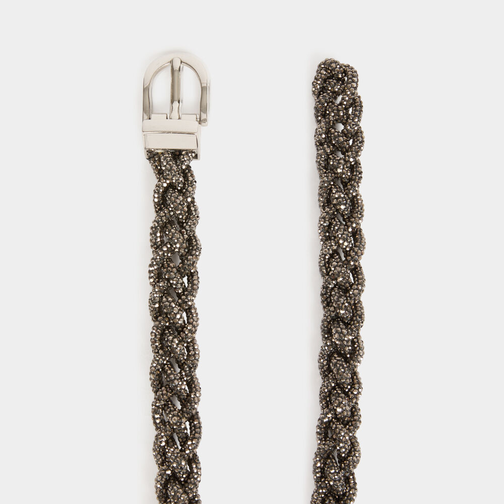 Gevlochten riem met strass gris clair vrouw