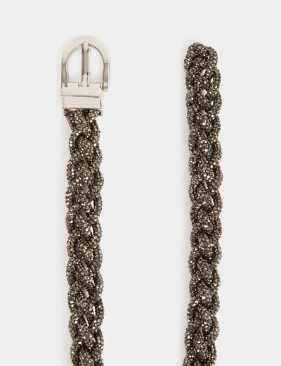 Ceinture tressée strass gris clair femme