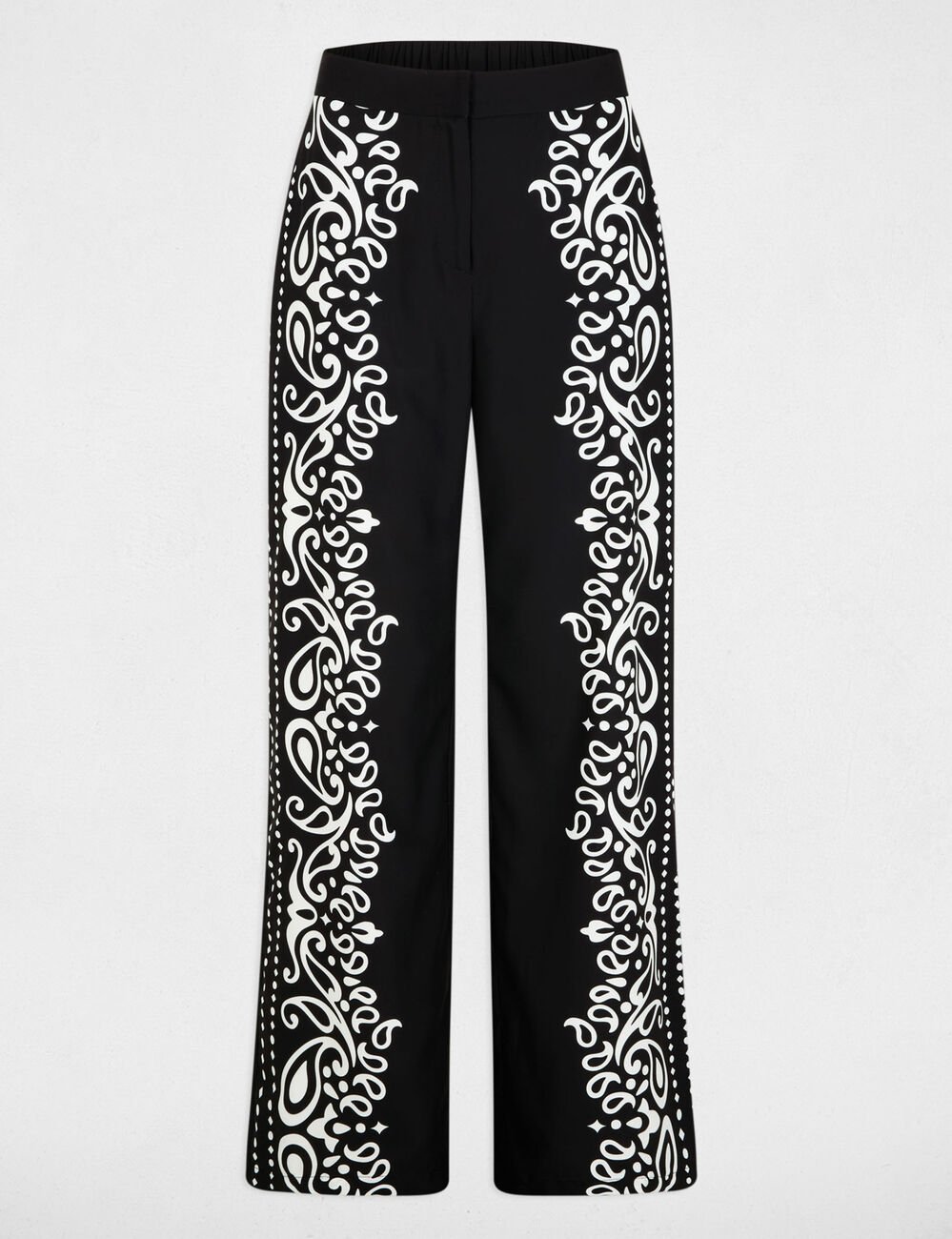 Pantalon fluide imprim&eacute; noir femme