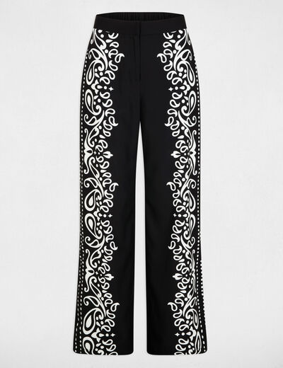 Pantalon fluide imprim&eacute; noir femme