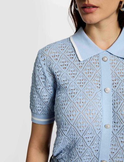 Gilet ajust&eacute; col &agrave; revers bleu ciel femme