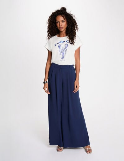 Pantalon large fluide bleu marine femme