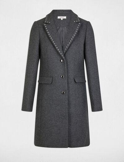 Manteau long avec clous gris clair femme