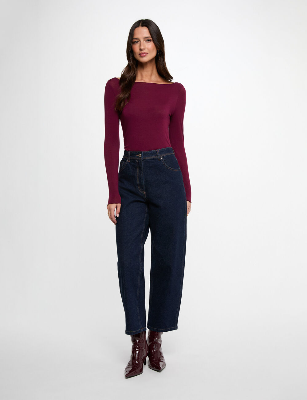 T-shirt manches longues prune femme