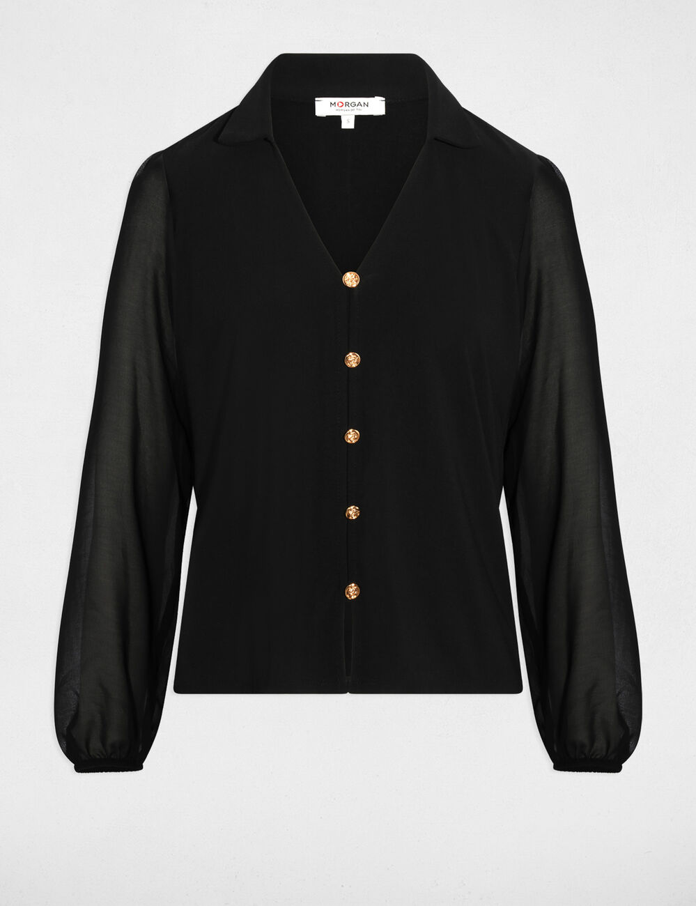 T-shirt voile boutonné noir femme