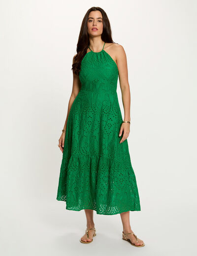 Robe longue broderie anglaise vert prairie femme
