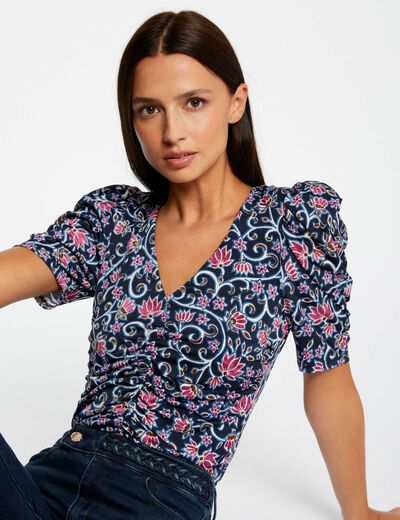 T-shirt met korte mouwen en bloemenprint meerkleurig vrouw