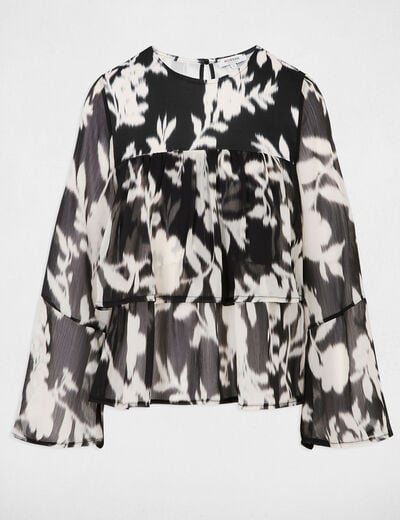 Bedrukte voile T-shirt zwart vrouw