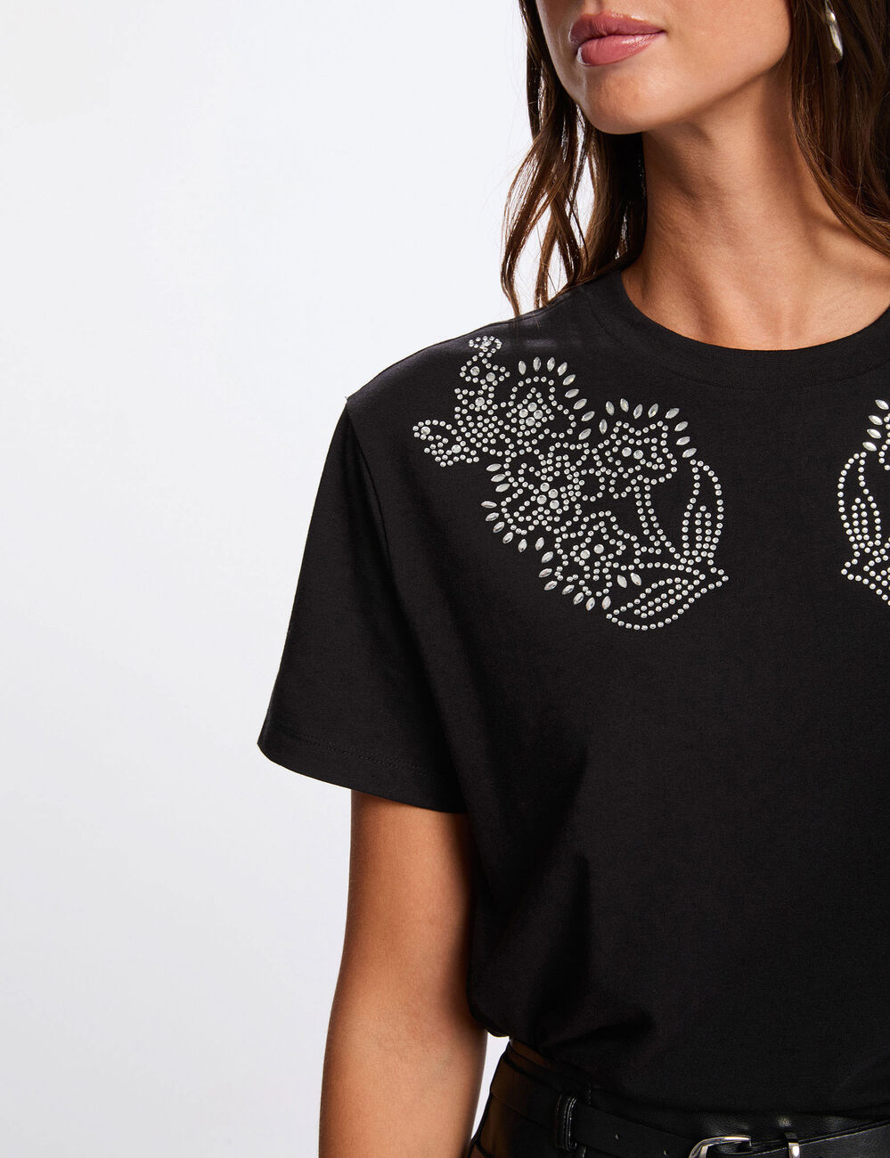 T-shirt met strassmotief zwart vrouw