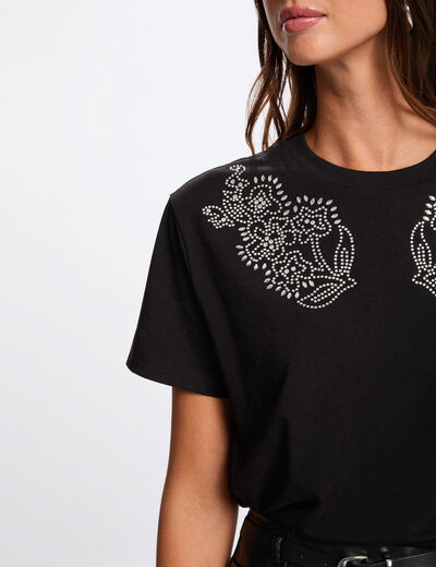 T-shirt motif strass noir femme