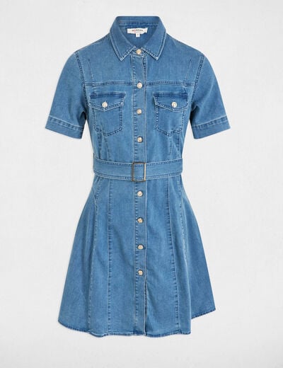 Korte denim skaterjurk stone washed denim vrouw