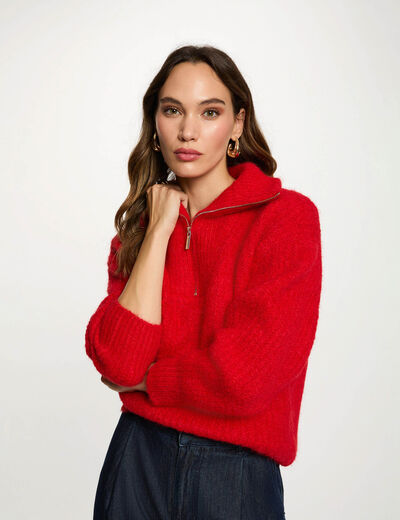 Pull col camionneur rouge femme