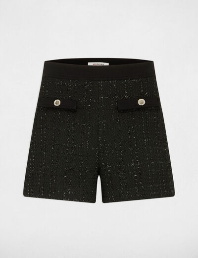 Short ajusté tweed noir femme