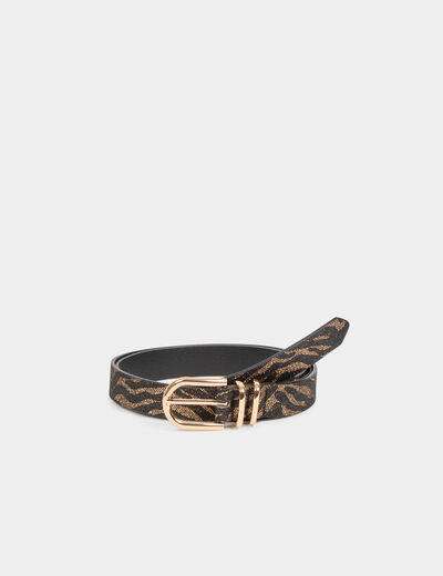 Ceinture fine zébrée noir femme