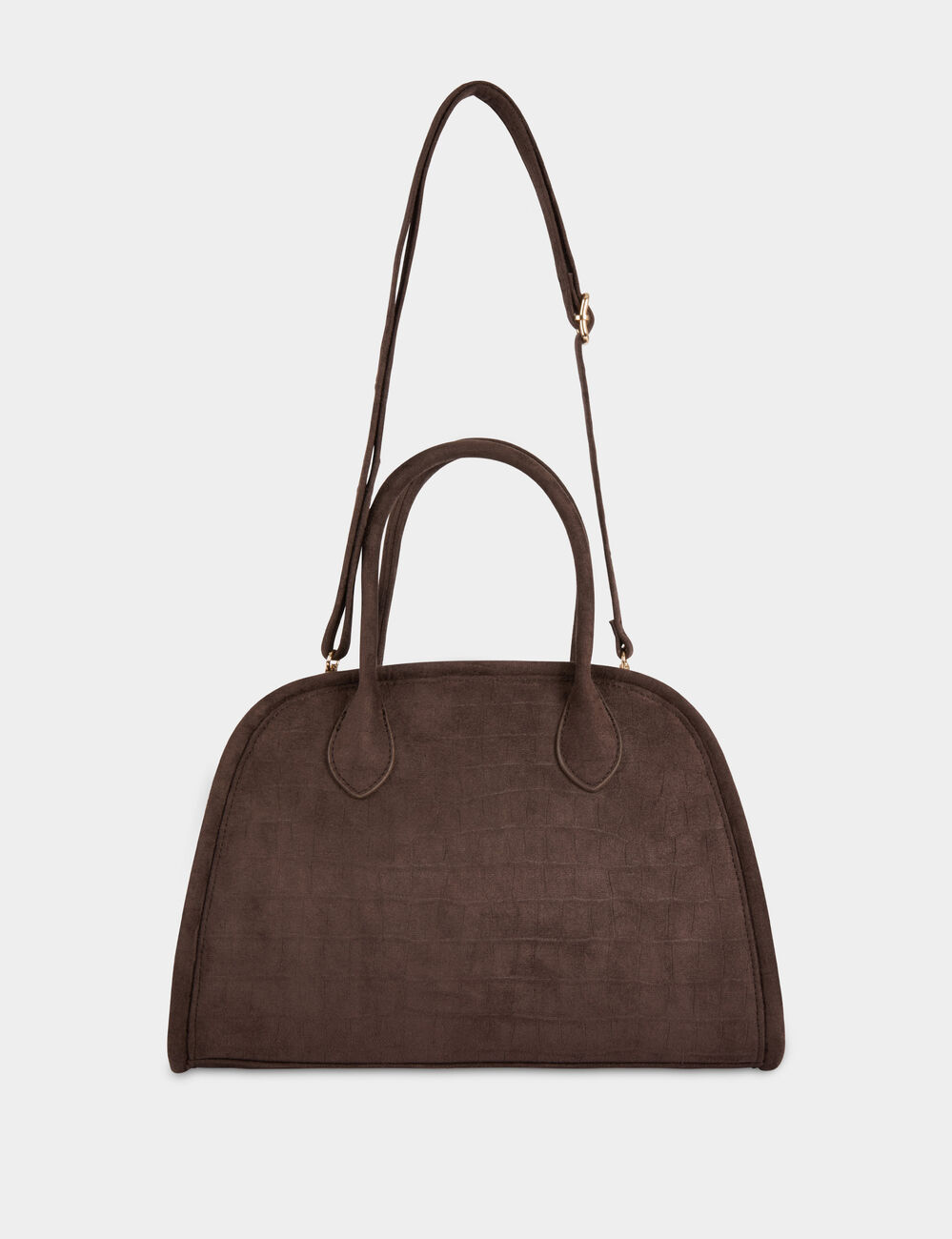 Sac su&eacute;dine aspect croco marron fonc&eacute; femme