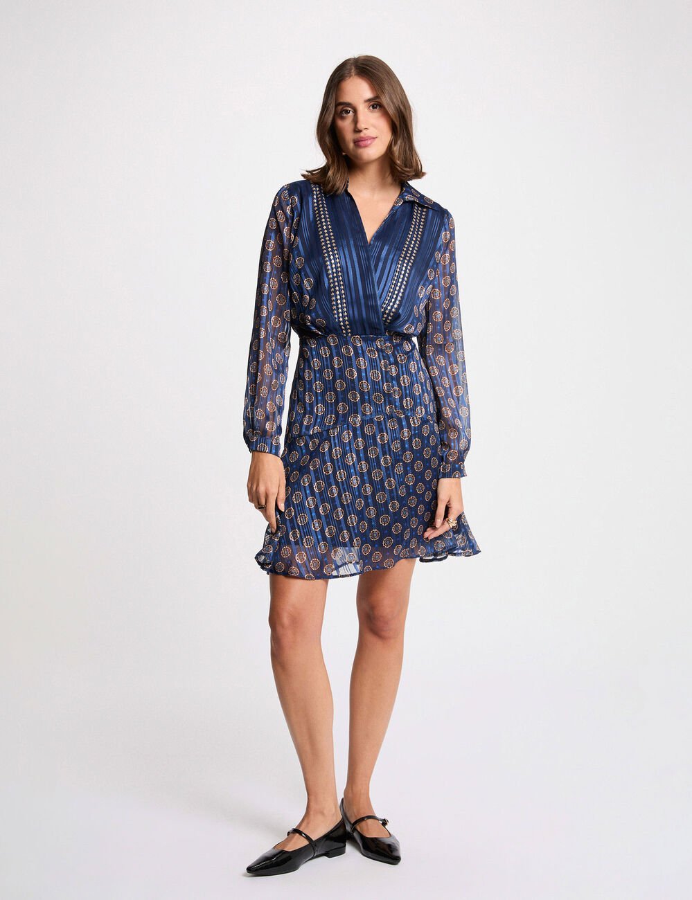 Robe fluide col v multicolore femme