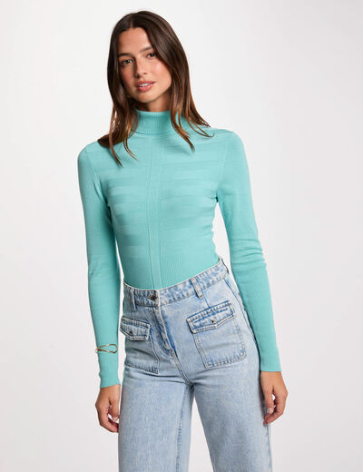 Pull col roulé ajusté vert femme