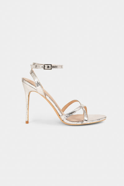 Sandalen met hak in metallic look zilver vrouw