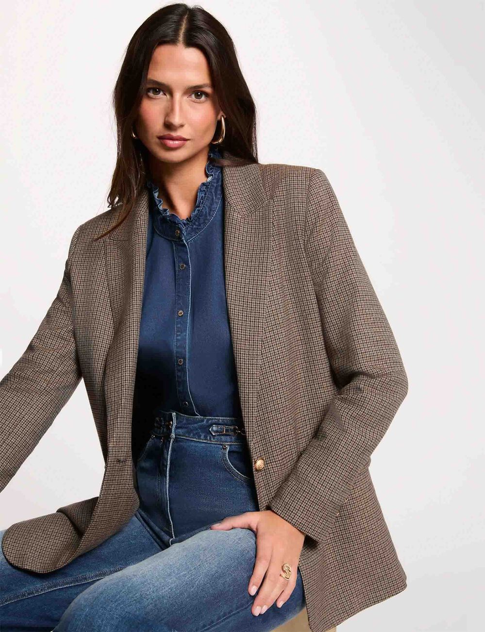 Rechte blazer met reverskraag meerkleurig vrouw