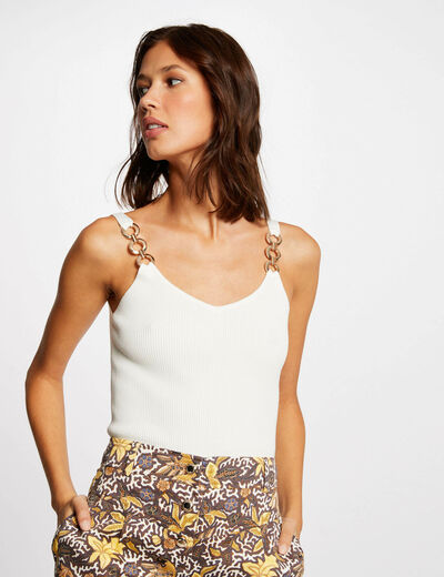 Gilet met metaalkleurige versiering ecru vrouw