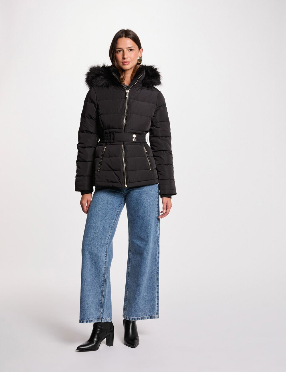 Doudoune à capuche noir femme