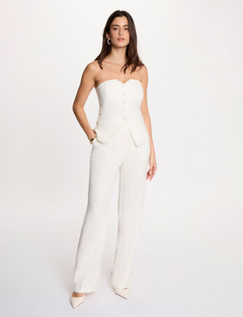 Pantalon large &agrave; fines rayures blanc femme