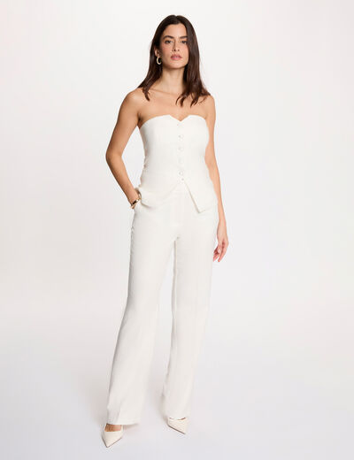 Hoge taille wijde broek helder wit vrouw