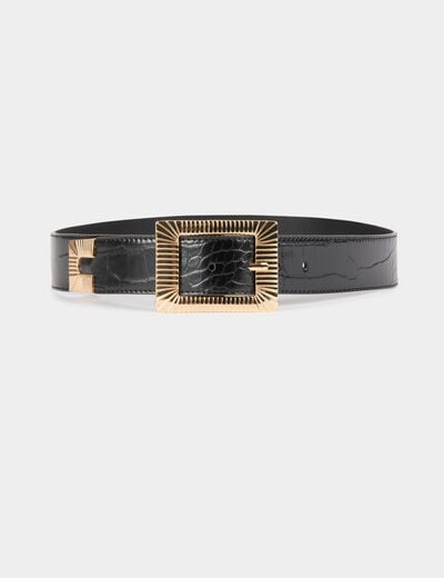 Ceinture aspect croco noir femme