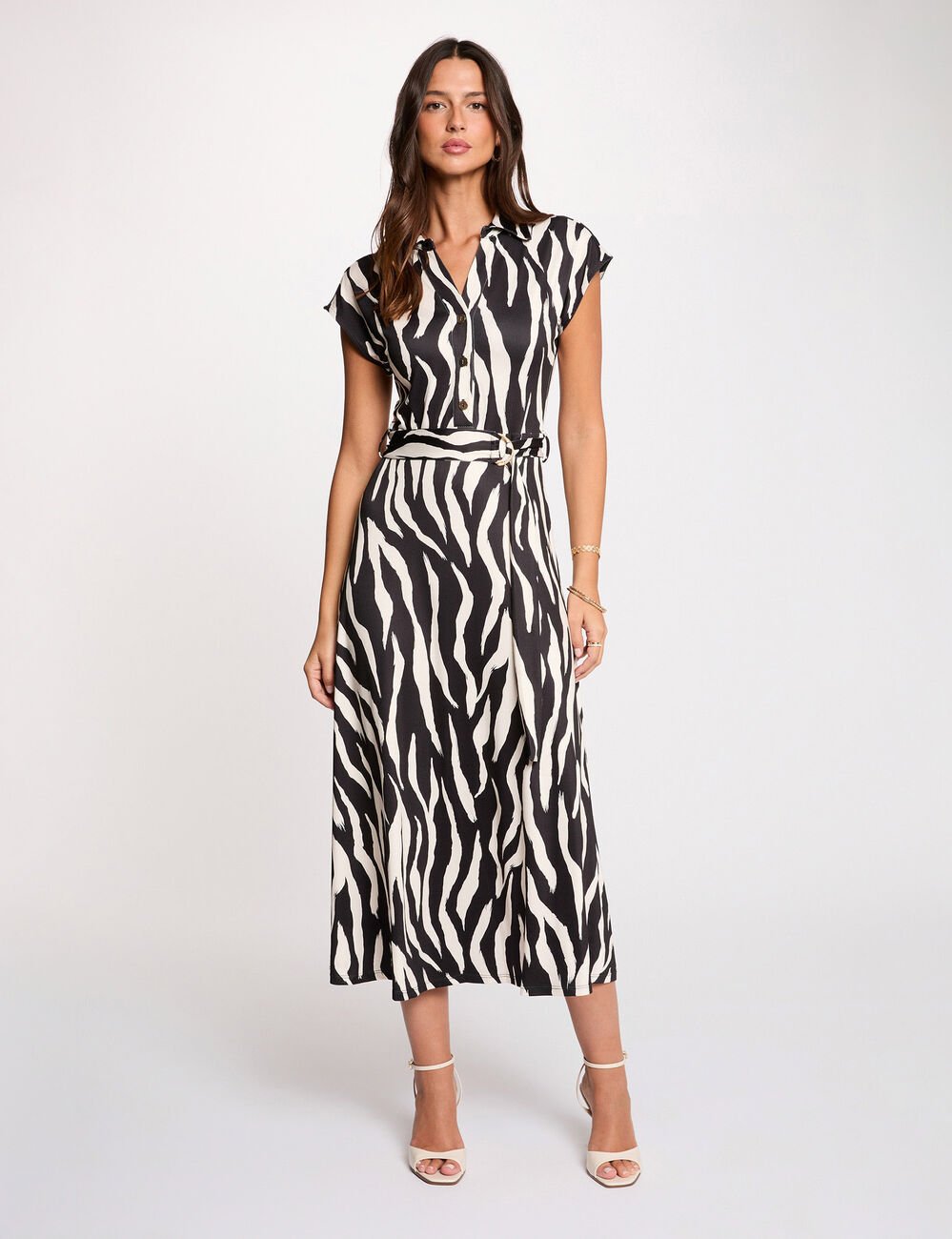 Robe longue col &agrave; revers multicolore femme