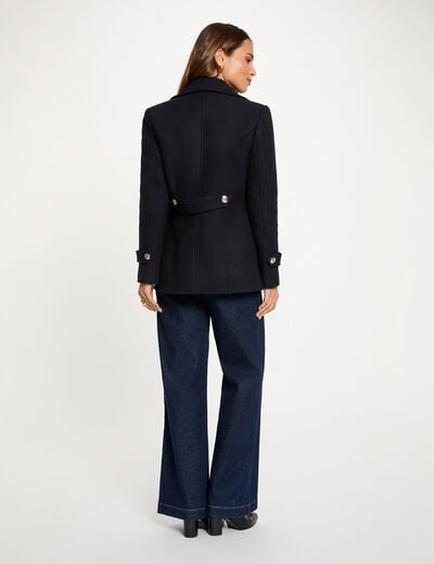 Manteau droit col tailleur bleu marine femme