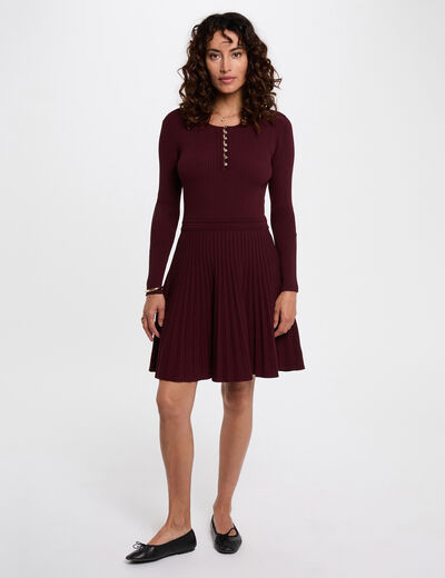Robe tricot col rond prune femme