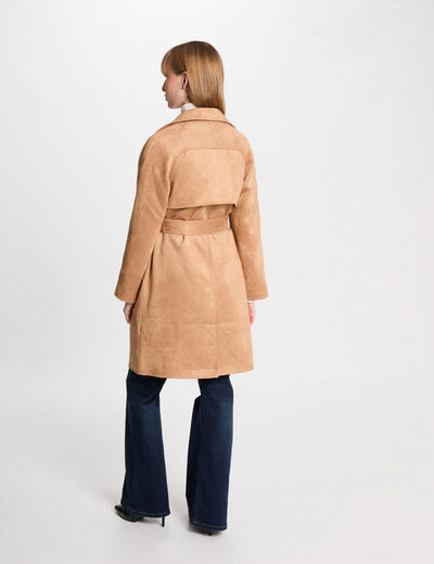 Lange suède trenchcoat marron clair vrouw