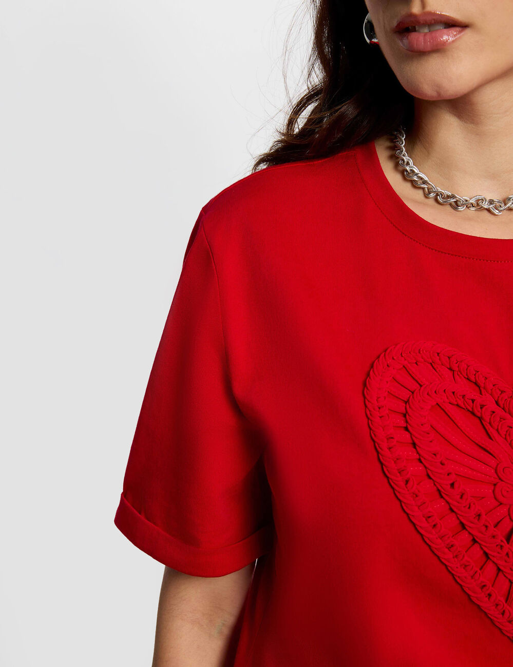 T-shirt droit manches courtes rouge femme