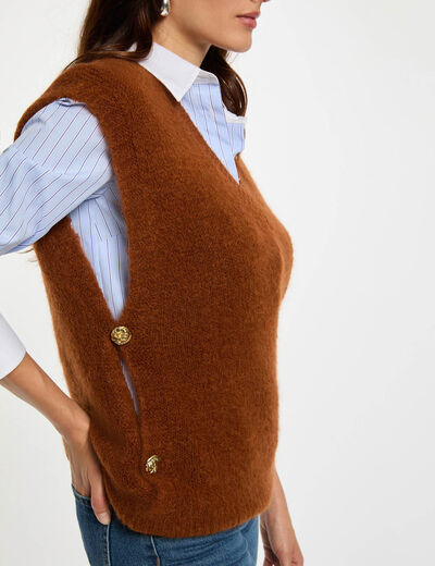 Pull sans manches marron cognac femme