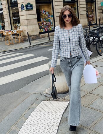 Jean large taille haute denim snow gris femme