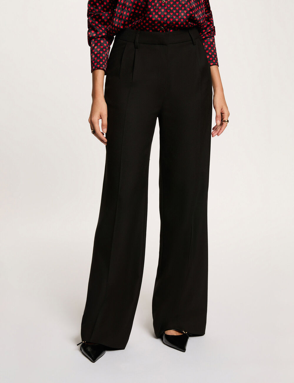 Pantalon large &agrave; pinces noir femme