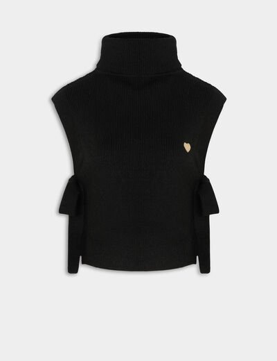 Poncho col brod&eacute; noir femme