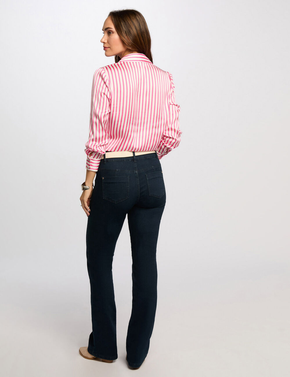 Gestreept shirt lange mouwen roze vrouw