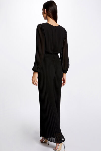 Combinaison jambes larges plissée noir femme