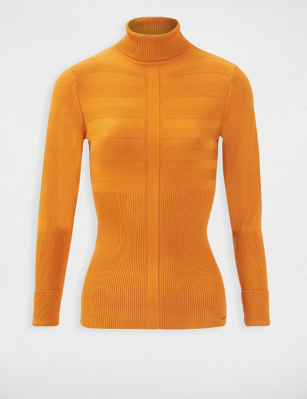 Pull col roul&eacute; ajust&eacute; moutarde femme