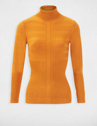 Pull col roul&eacute; ajust&eacute; moutarde femme