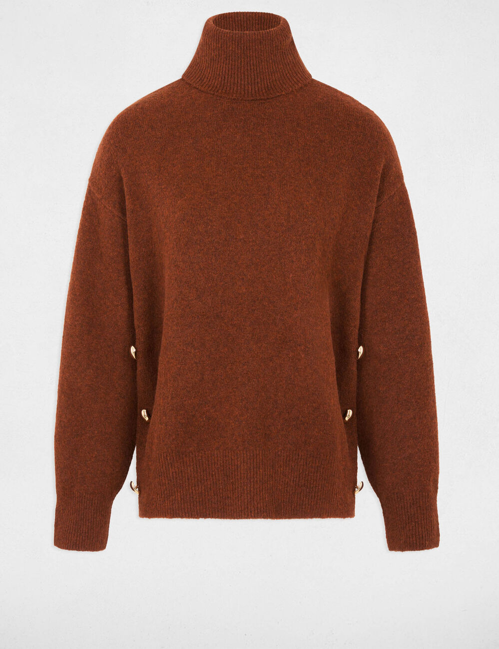 Pull col roul&eacute; marron femme
